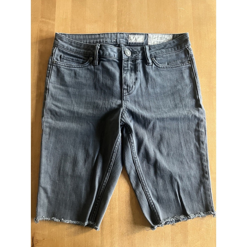 AllSaints Spitalfields Bike Shorts Women's W27 Gray Black Denim Raw Hem Stretch